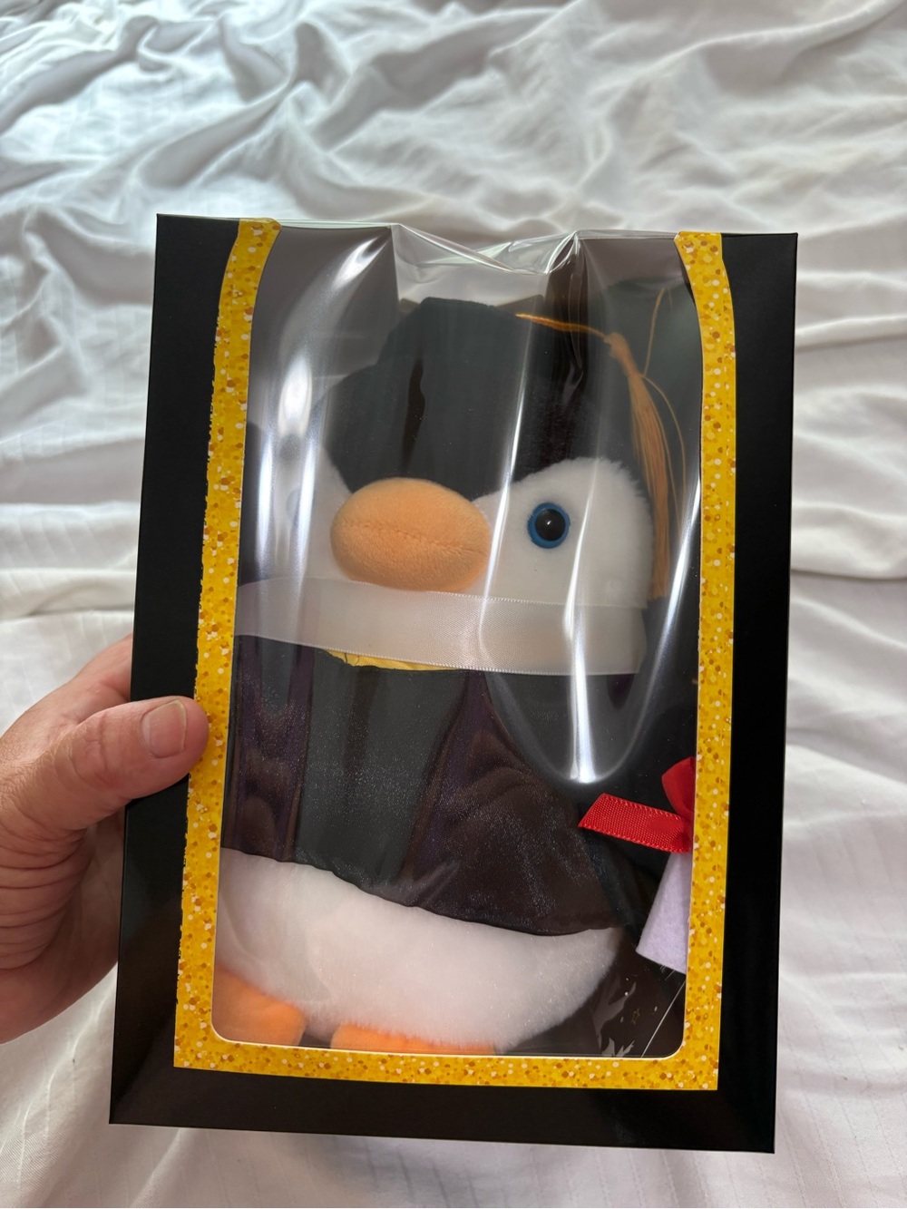 Plush Penguin Graduation Toy - Black, White & Orange